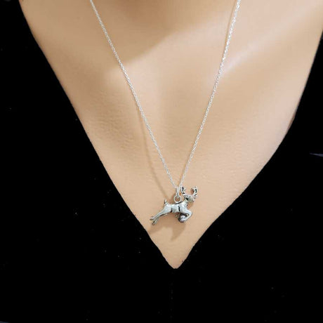 925 Sterling Silver - Graceful Running Deer Pendant Necklace