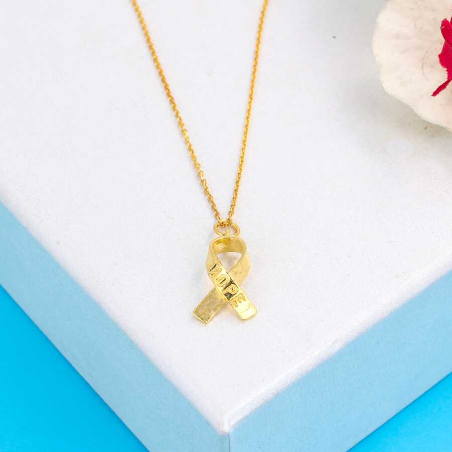 925 Sterling Silver Ribbon Pendant Necklace - Engraved HOPE