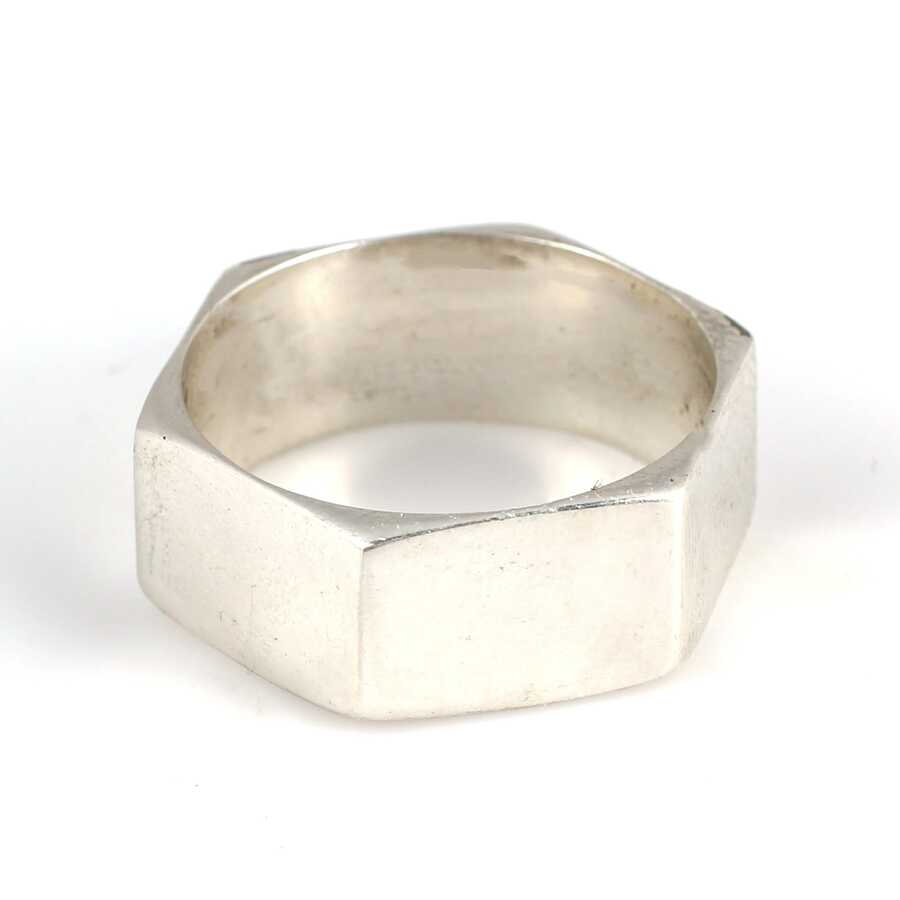925 Sterling Silver Men's Ring - Polished Hexagonal Design