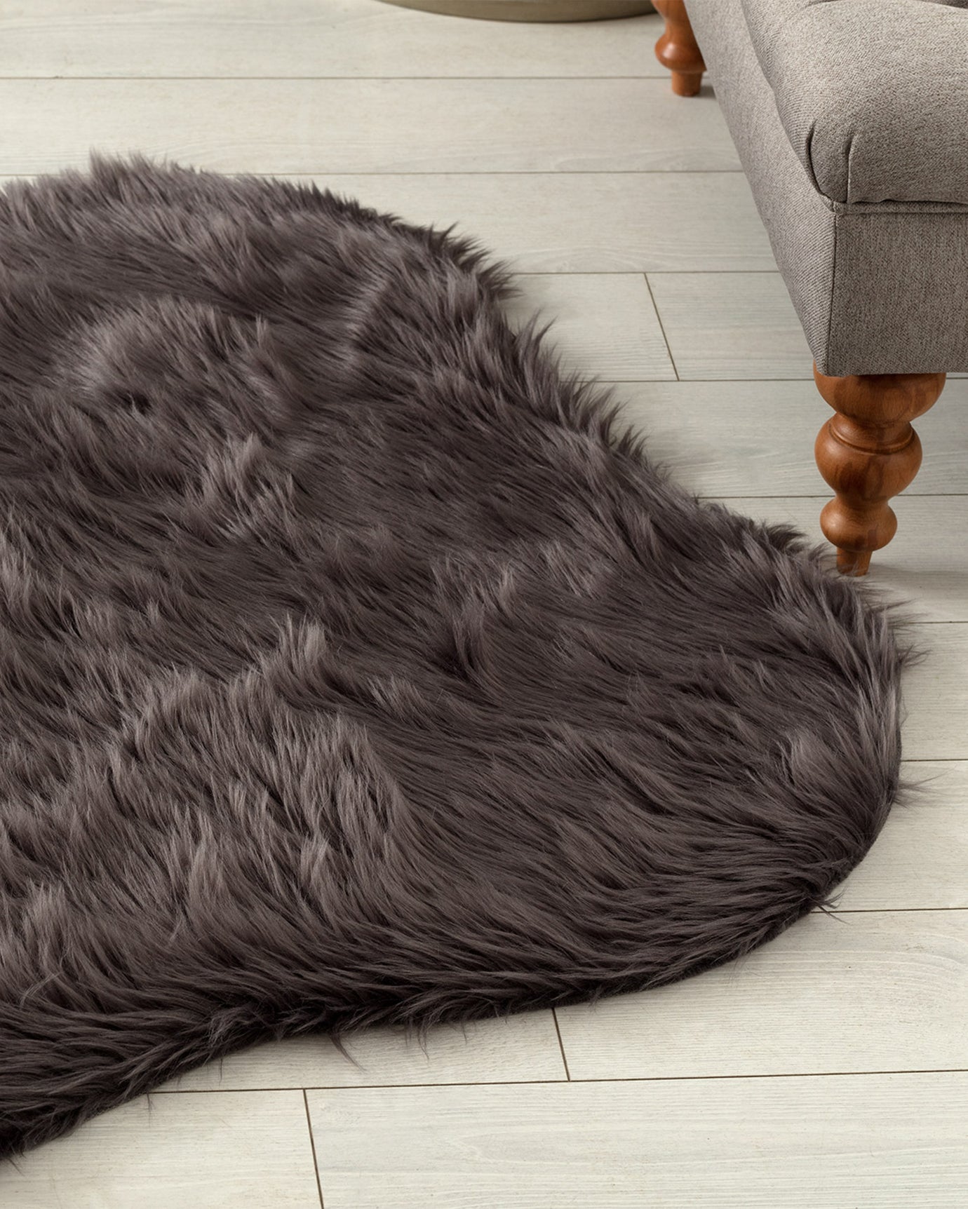 Acrylic Blend Faux Fur Area Rug - Anthracite Deep Pile