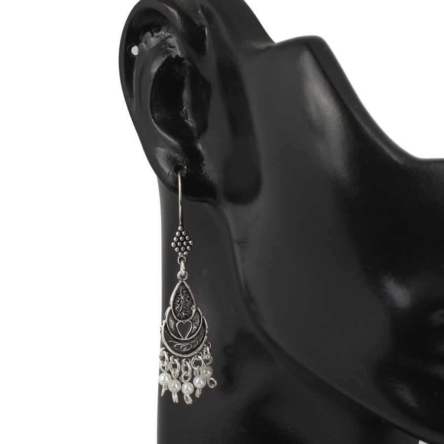 Sterling Silver Filigree Heart & Pearl Drop Earrings