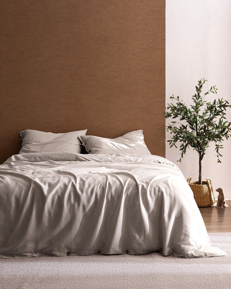 100% Cotton Single Duvet Cover Set - Stone & Classic Comfort