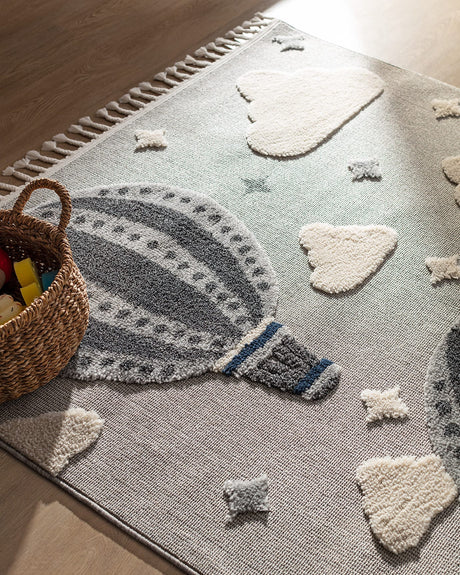 Polypropylene Area Rug - Modern Grey with Fringed Edges