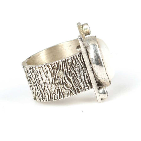 925 Sterling Silver Tree Bark Open Ring with Mother-of-Pearl & Zircons