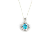 925 Sterling Silver Double Row Halo Aquamarine Zircon Necklace