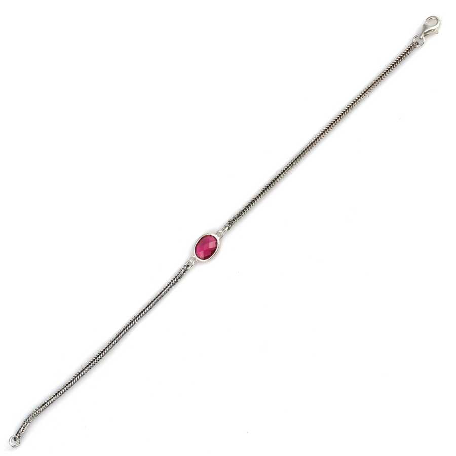 925 Sterling Silver Ruby Zircon Foxtail Chain Bracelet - Timeless Elegance