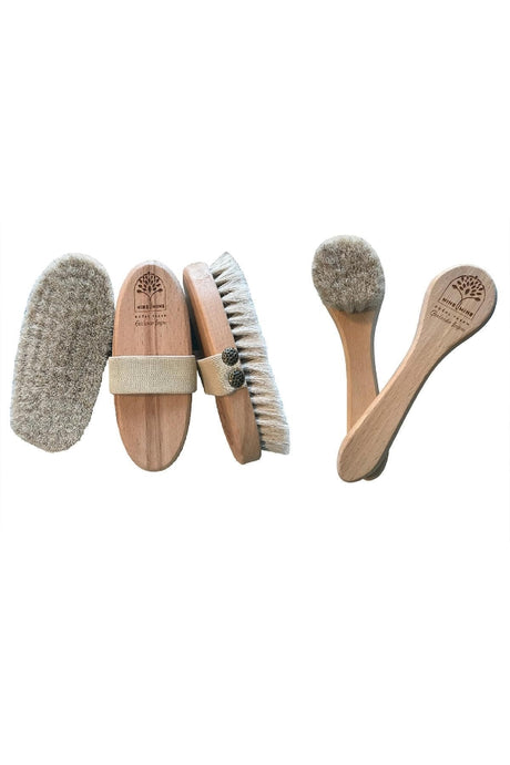 Natural Horsehair Cellulite Dry Body Brush and Facial Exfoliator Set