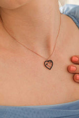 925 Sterling Silver Heart & Bird Necklace with Black Zircon Frame