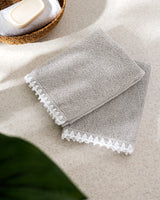 Luxury 100% Cotton Hand Towel Set with Crocheted Trim - 2 Pack