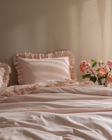 Double 100% Cotton Ruffle Plain Wash Duvet Cover Set, Powder Pink