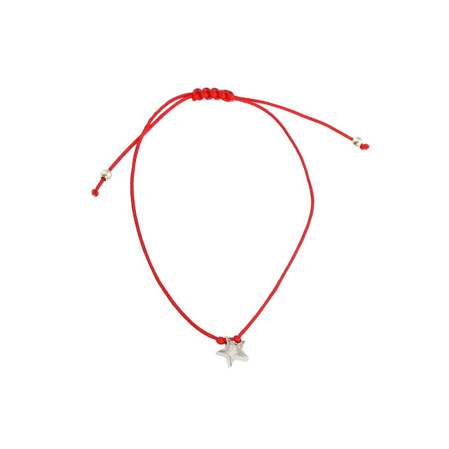 925 Sterling Silver Star Charm Bracelet - Adjustable Red Cord