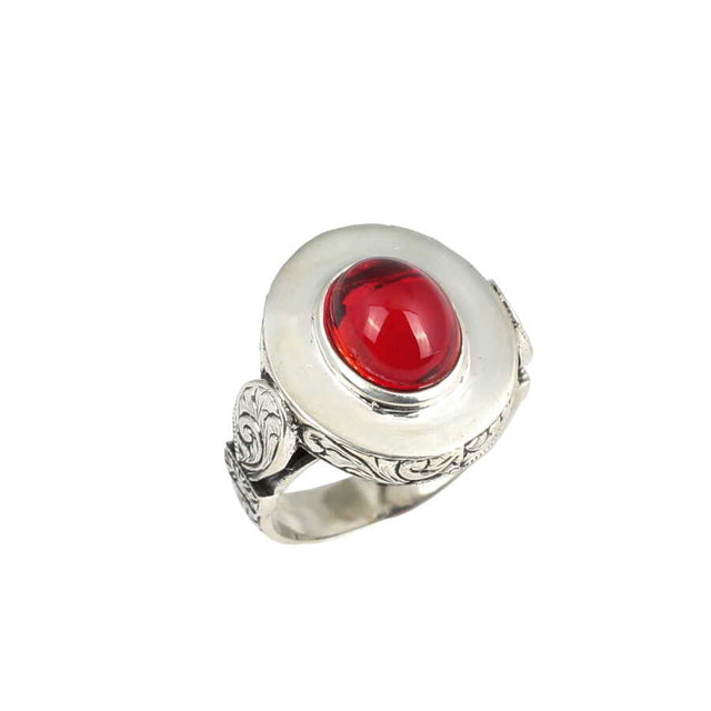 925 Sterling Silver Agate Men's Ring - Bold Flat Top Design