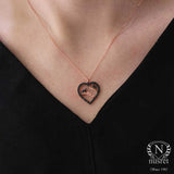 925 Sterling Silver Heart & Bird Necklace with Black Zircon Frame