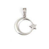 Gleaming 925 Sterling Silver Crescent & Star Pendant Charm