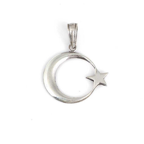 Gleaming 925 Sterling Silver Crescent & Star Pendant Charm