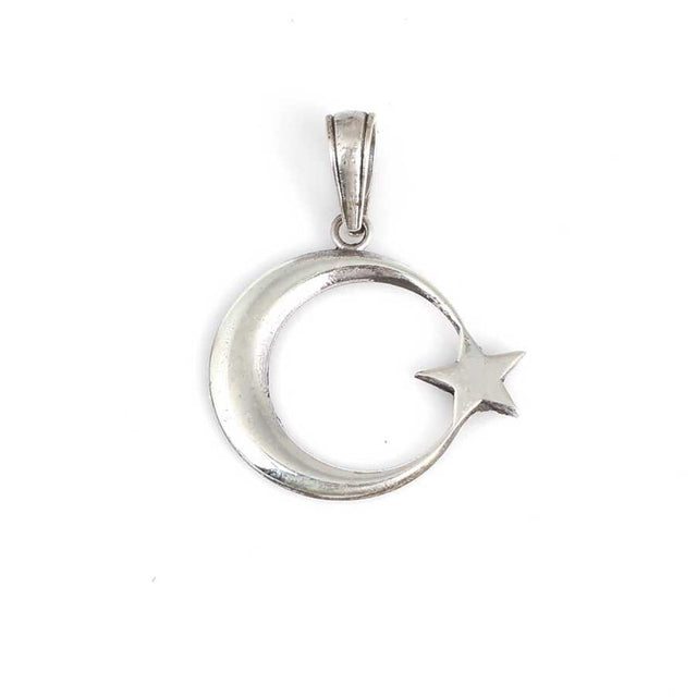 Gleaming 925 Sterling Silver Crescent & Star Pendant Charm