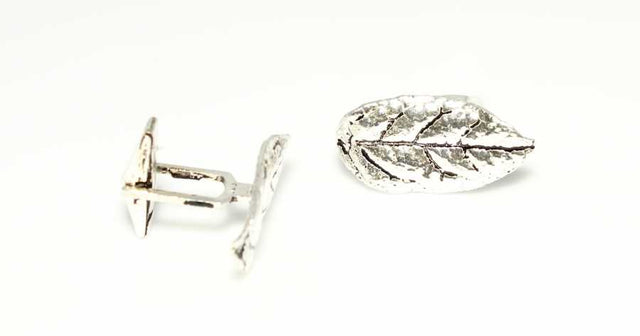 Men's 925 Sterling Silver Leaf Design Cufflinks