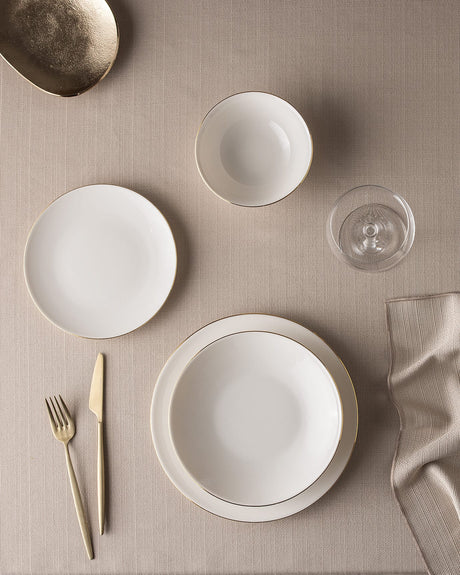 New Bone China 6-Person Dinner Set - White & Gold Elegance