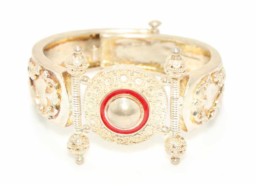 925 Sterling Silver Red Enamel Antique Design Bangle