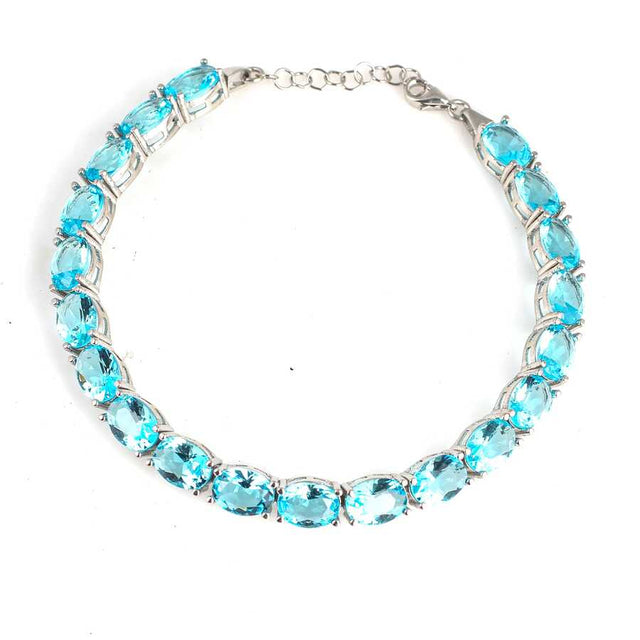 Premium Sterling Silver Aquamarine Line Bracelet