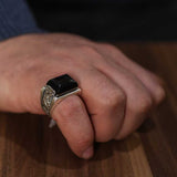 Sterling Silver Black Onyx Men's Ring - Bold Rectangular Design