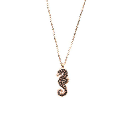 Sterling Silver Onyx Seahorse Necklace - Ocean Inspired Pendant