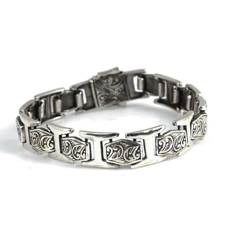 925 Sterling Silver Articulated Bracelet - Intricate Pen Engraved Design