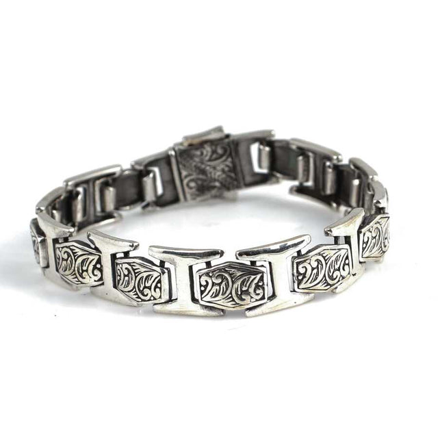 925 Sterling Silver Articulated Bracelet - Intricate Pen Engraved Design