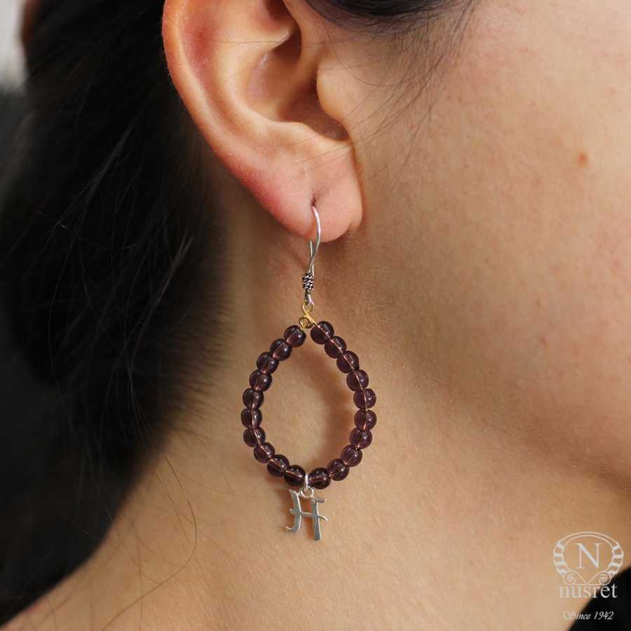 Premium 925 Sterling Silver Amethyst Letter Earring