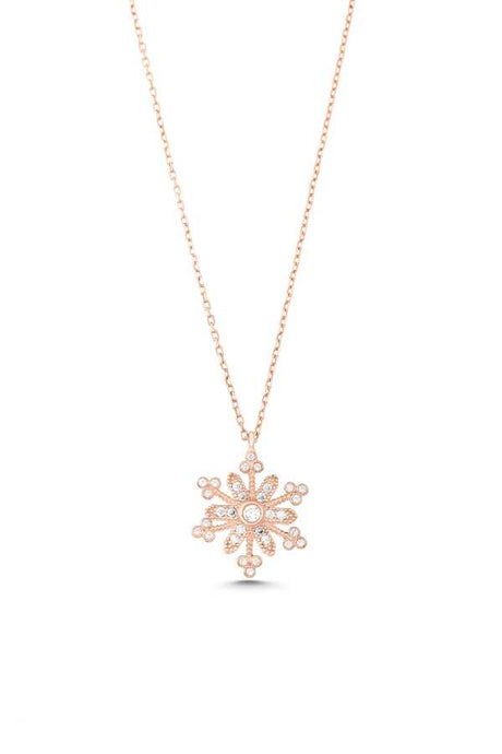 Premium 925 Sterling Silver Floral Snowflake Necklace White Stone