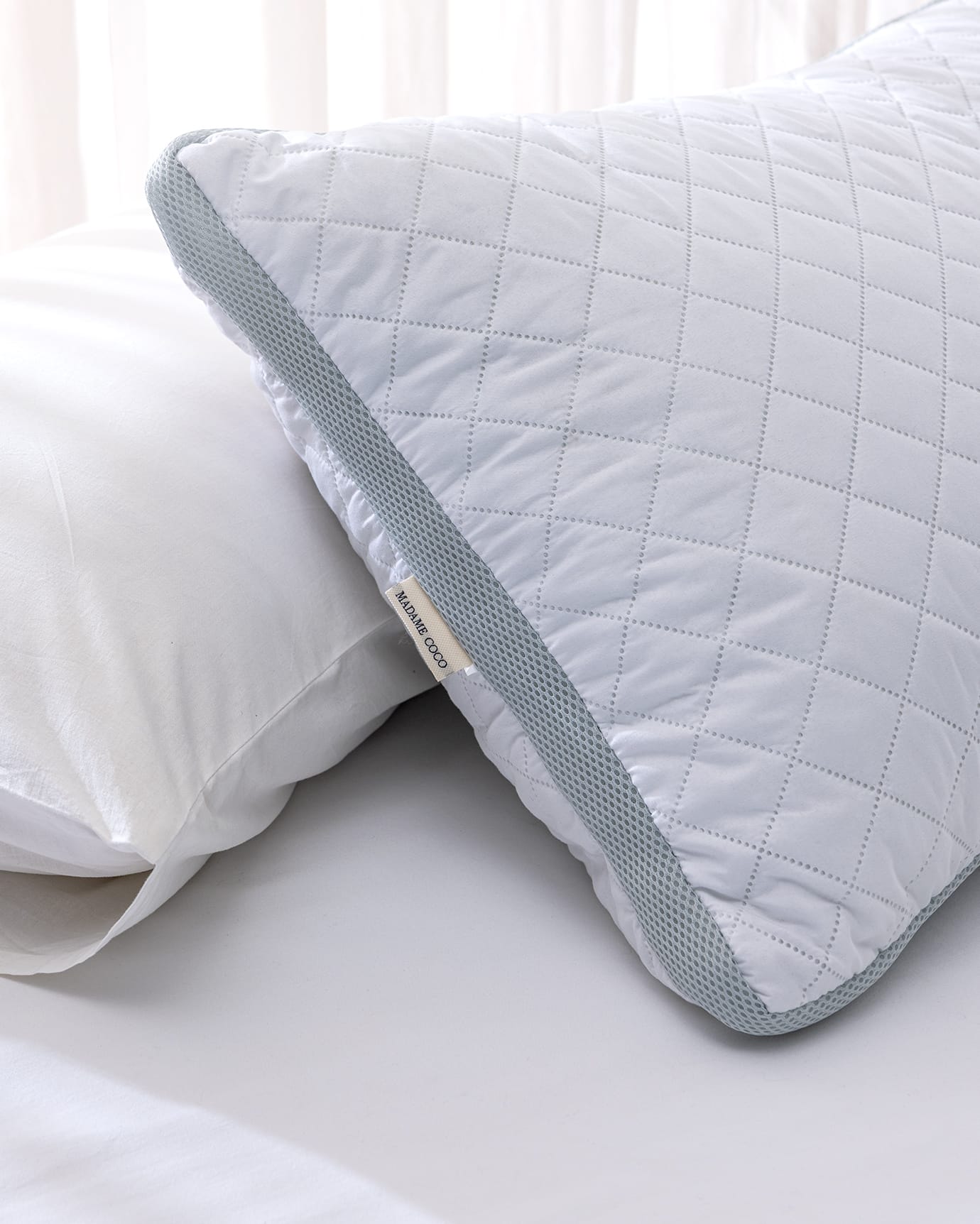 Climate Control Pillow - Temperature Regulating Bed Pillow for All Seasons - White/Light Grey