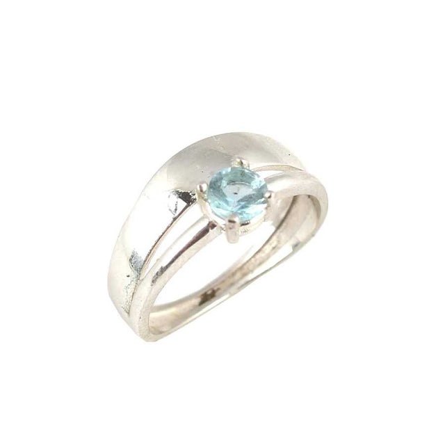 Sterling Silver Aquamarine Double Row Ring - Solitaire & Band Style
