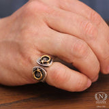 Sterling Silver Men's Ring - Hand-Engraved Crescent & Star