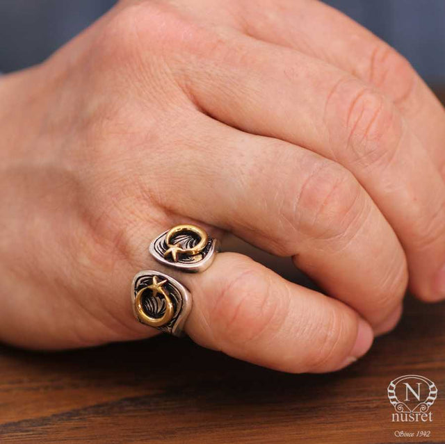 Sterling Silver Men's Ring - Hand-Engraved Crescent & Star