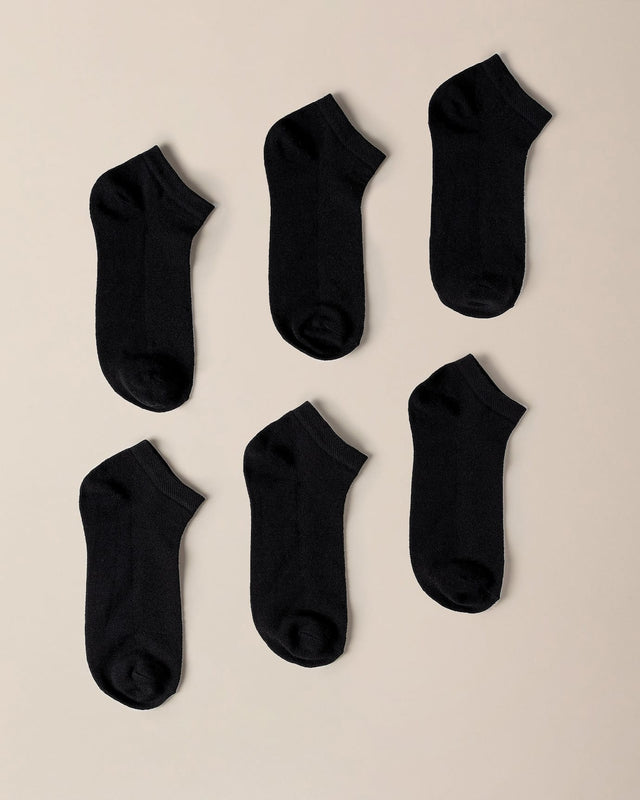 Cotton Blend Women's Ankle Socks 6-Pack - Everyday Comfort Black
