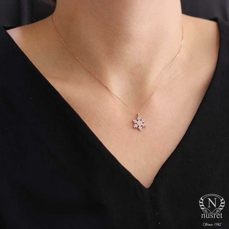 Sterling Silver Dazzling Snowflake Pendant Necklace with Zirconia