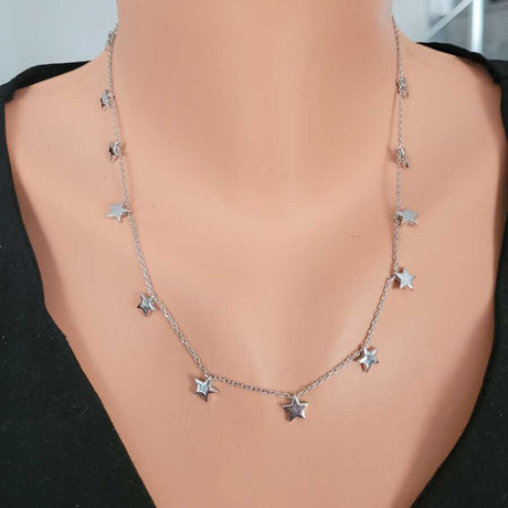 Sterling Silver Star Necklace - Dainty 13-Star Design
