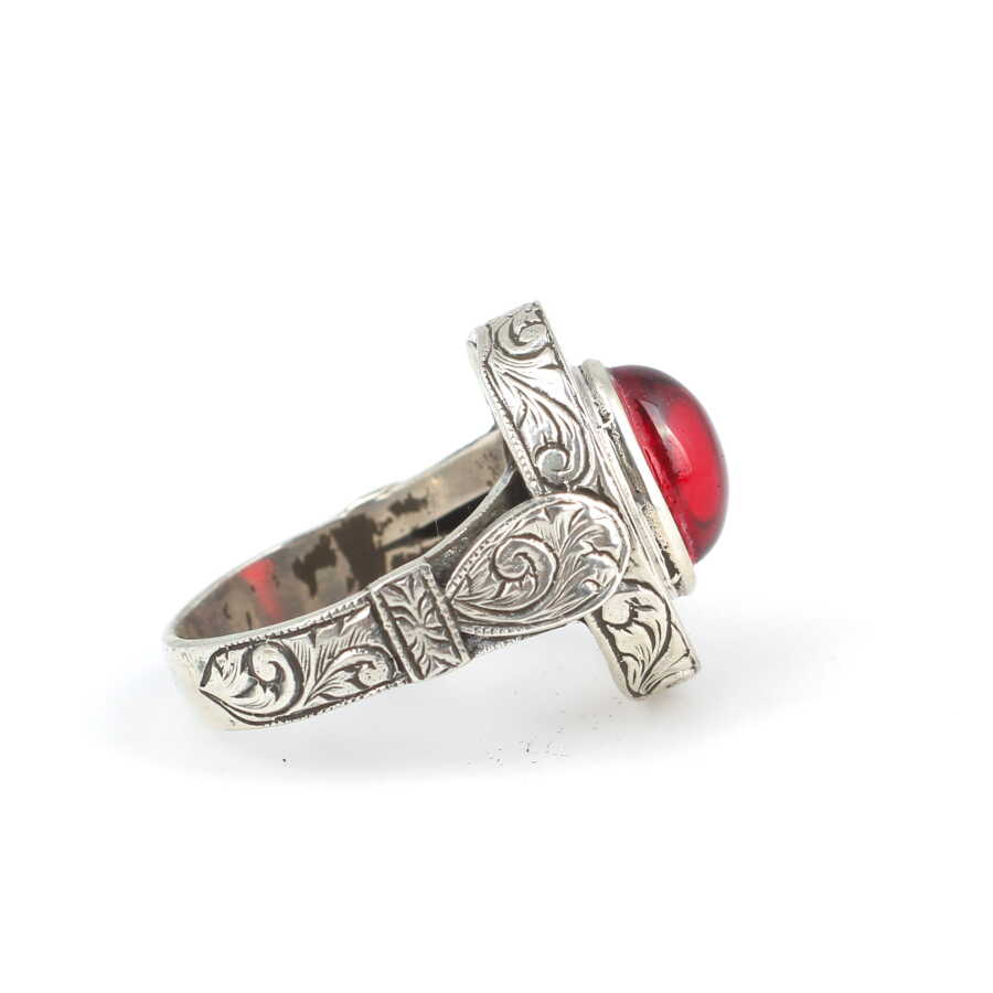 925 Sterling Silver Agate Men's Ring - Bold Flat Top Design
