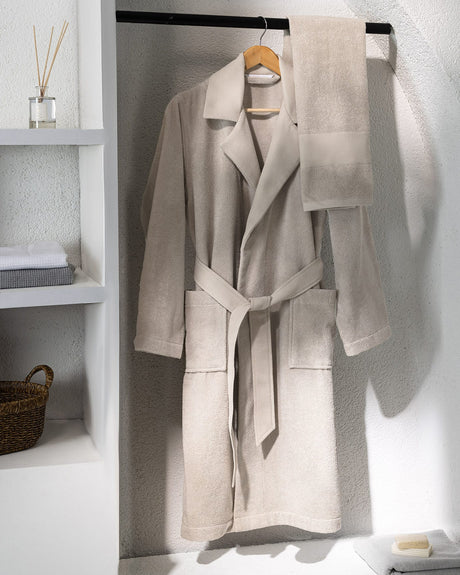 Luxury 100% Cotton Bathrobe Set - Beige - S/M Size