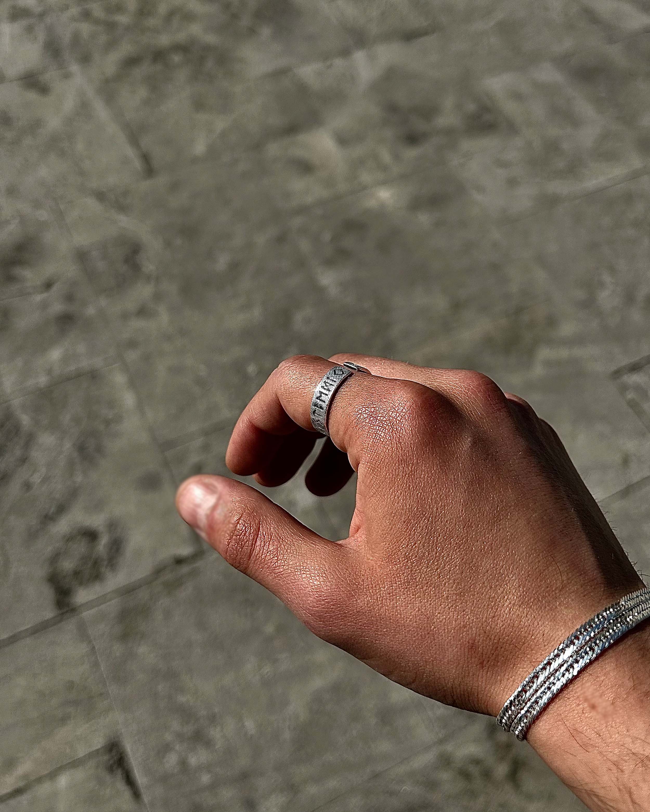 Sterling Silver Viking Ring - Runic Engraved & Adjustable