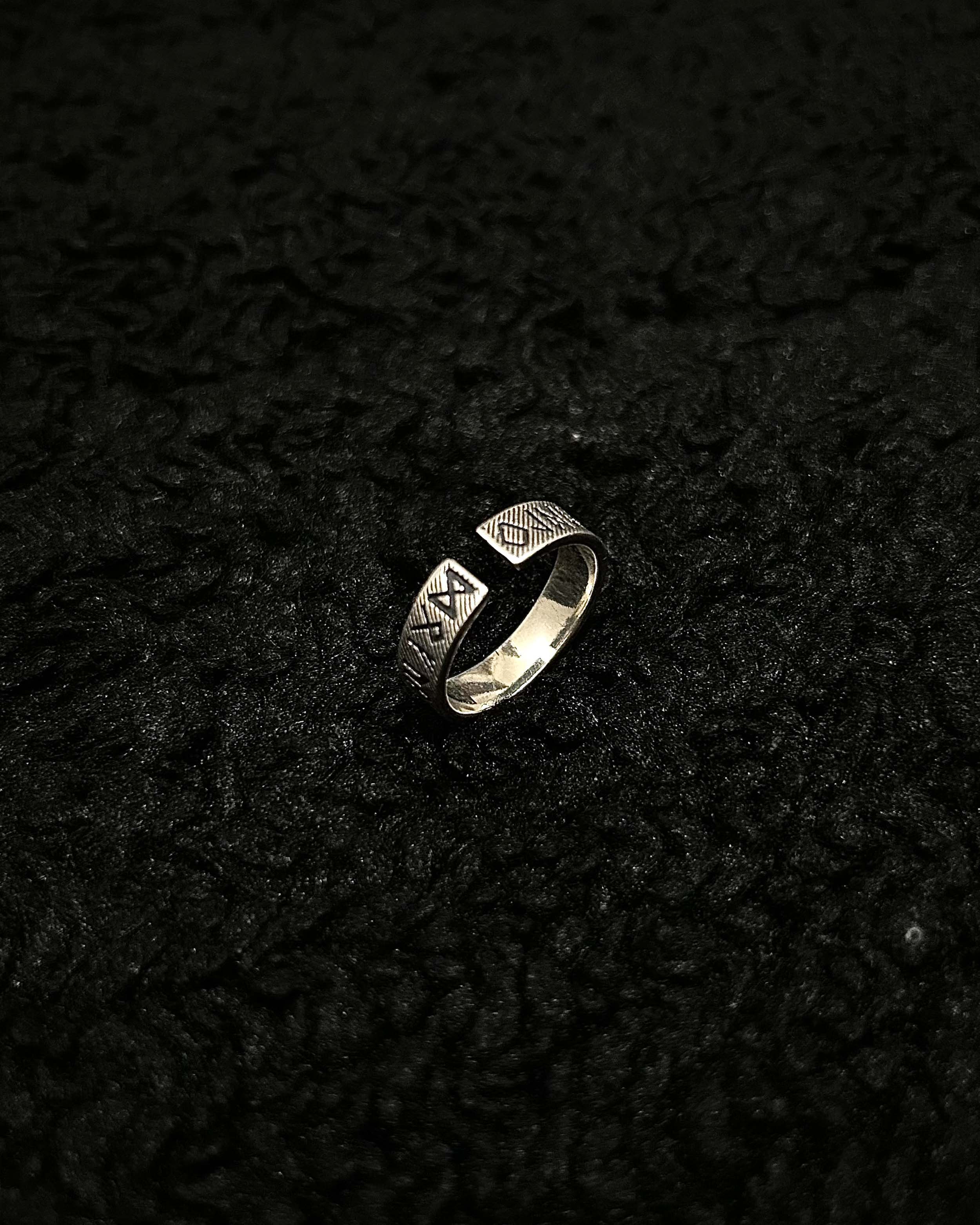 Sterling Silver Viking Ring - Runic Engraved & Adjustable