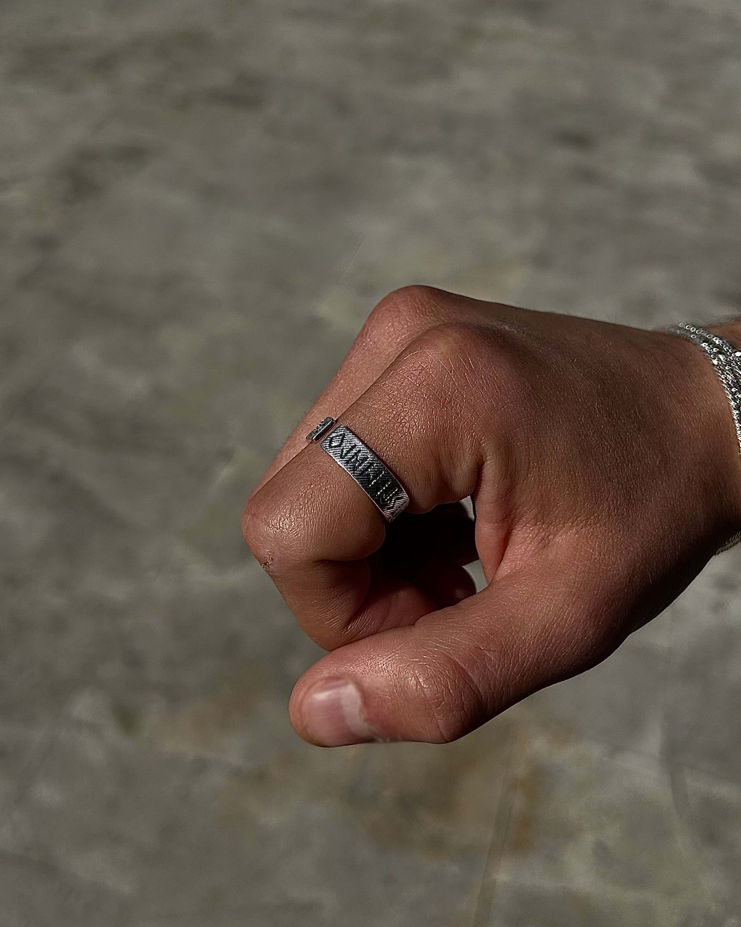 Sterling Silver Viking Ring - Runic Engraved & Adjustable