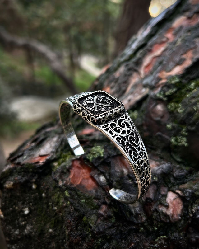Sterling Silver Zulfiqar & Ali Script Cuff Bracelet - Adjustable