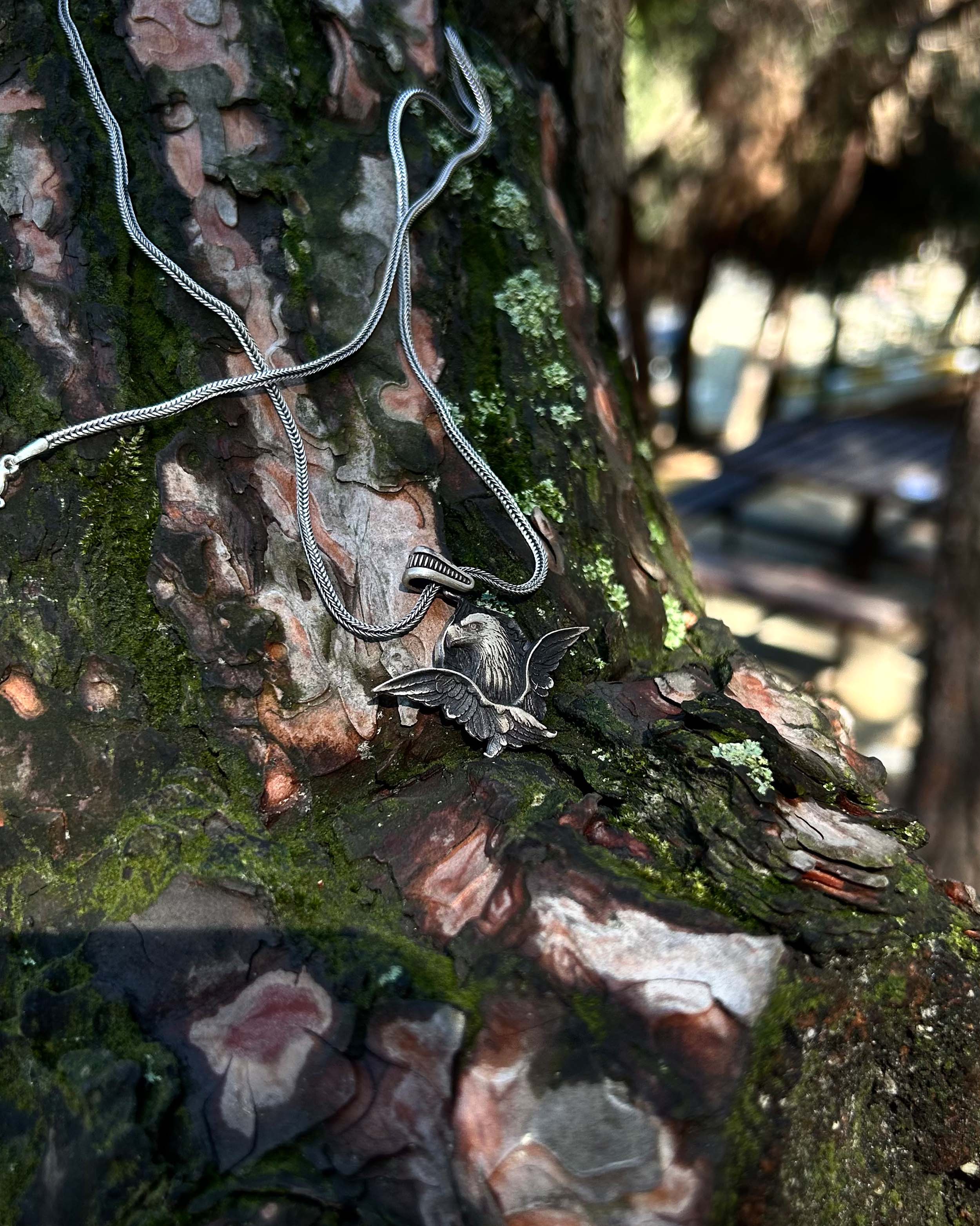 Sterling Silver Eagle Pendant Necklace - Antique Style & Strength