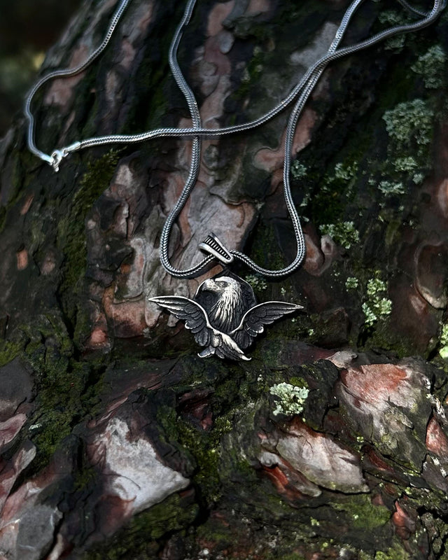 Sterling Silver Eagle Pendant Necklace - Antique Style & Strength