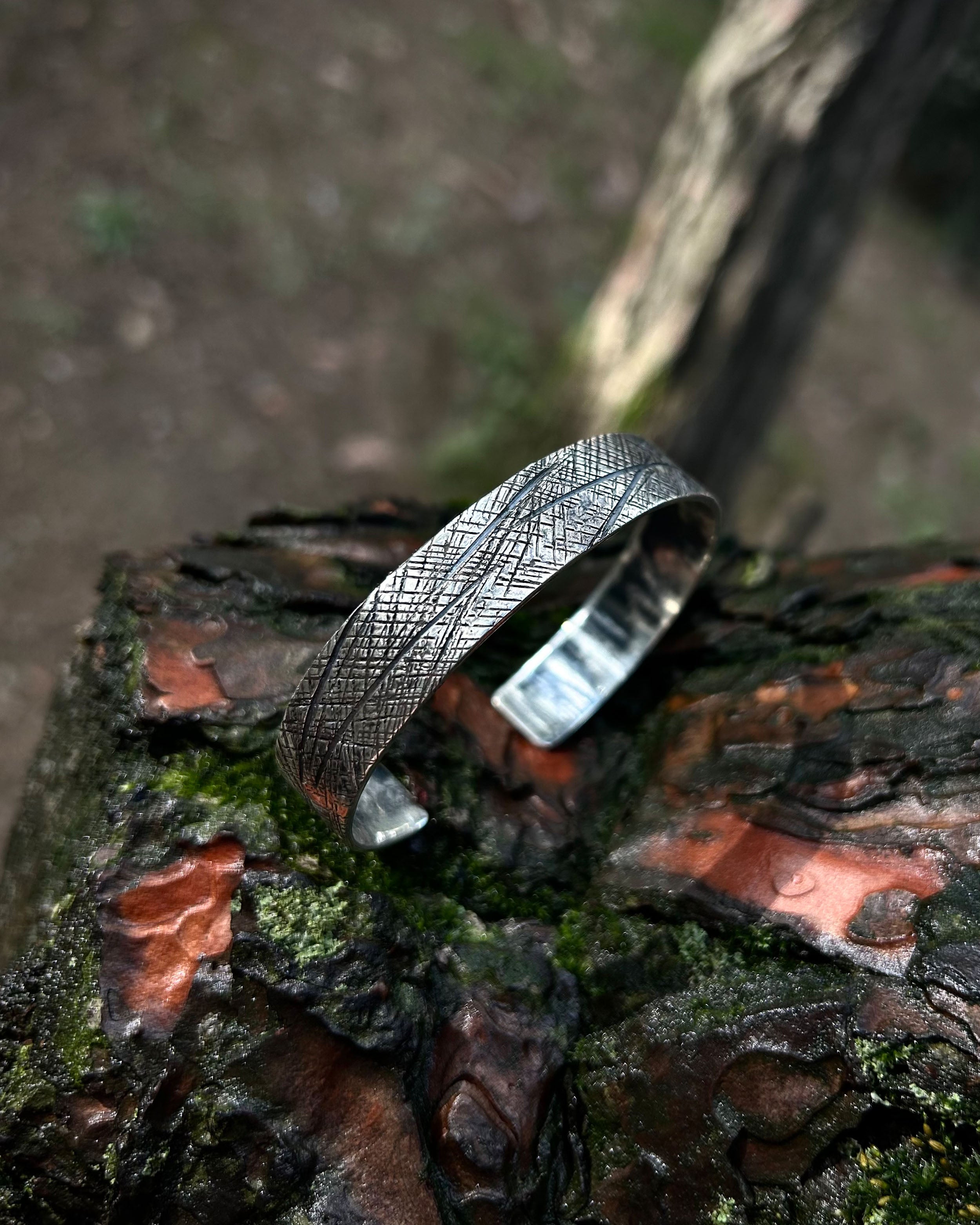 Sterling Silver Bracelet - Antiqued Textured Adjustable Design