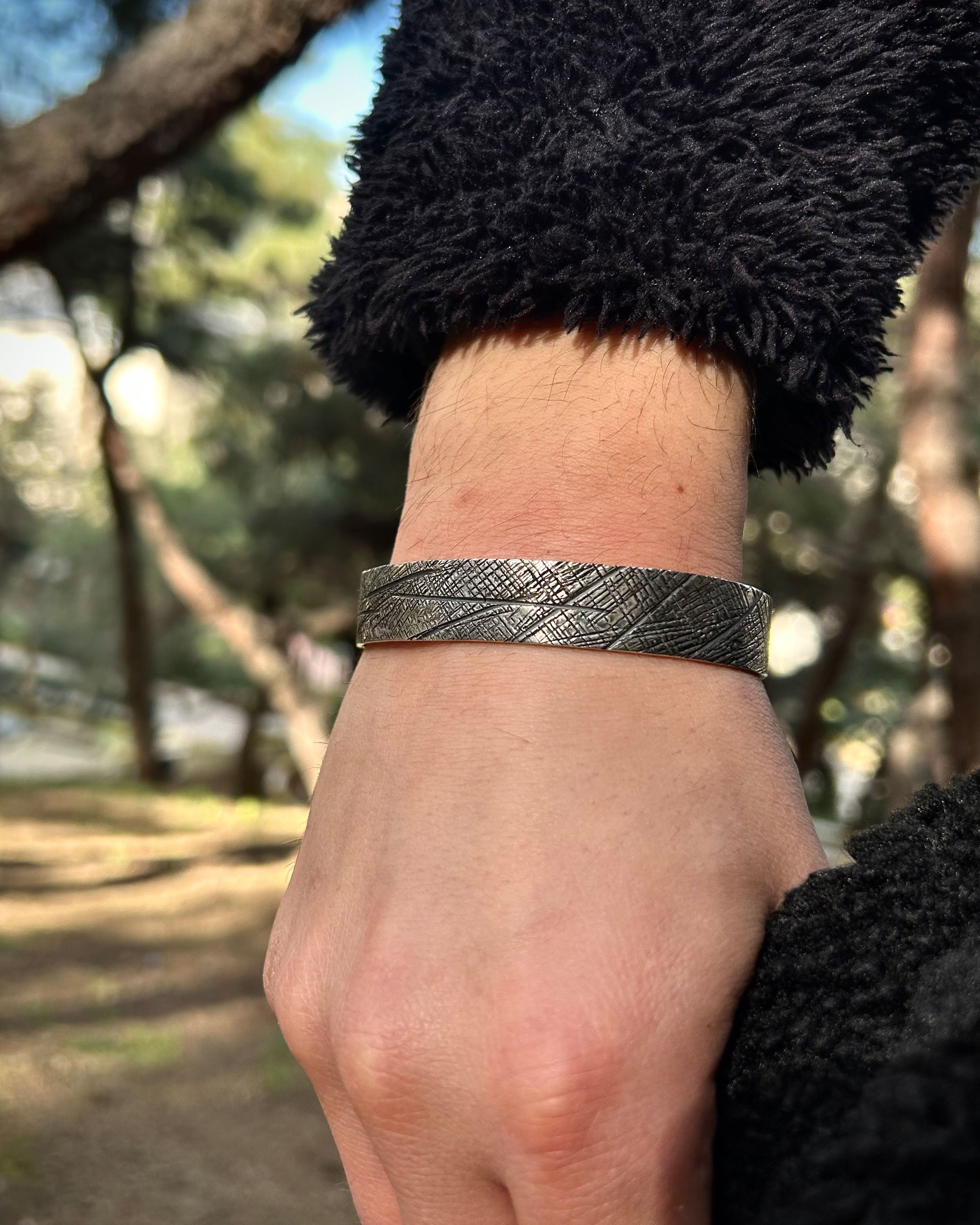 Sterling Silver Bracelet - Antiqued Textured Adjustable Design