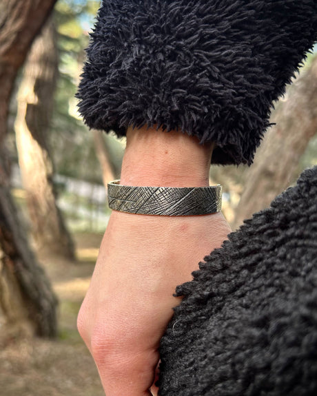 Sterling Silver Bracelet - Antiqued Textured Adjustable Design