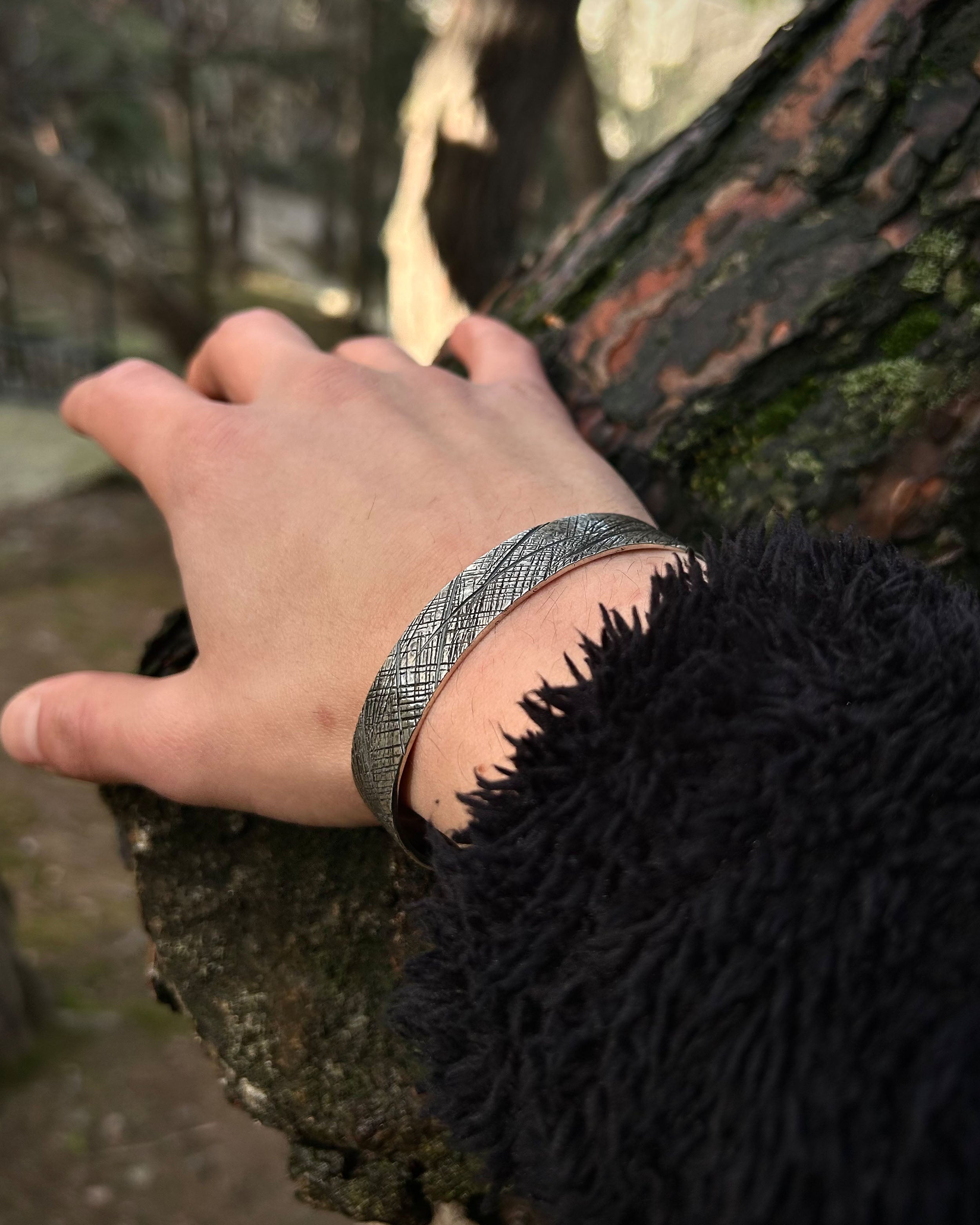 Sterling Silver Bracelet - Antiqued Textured Adjustable Design