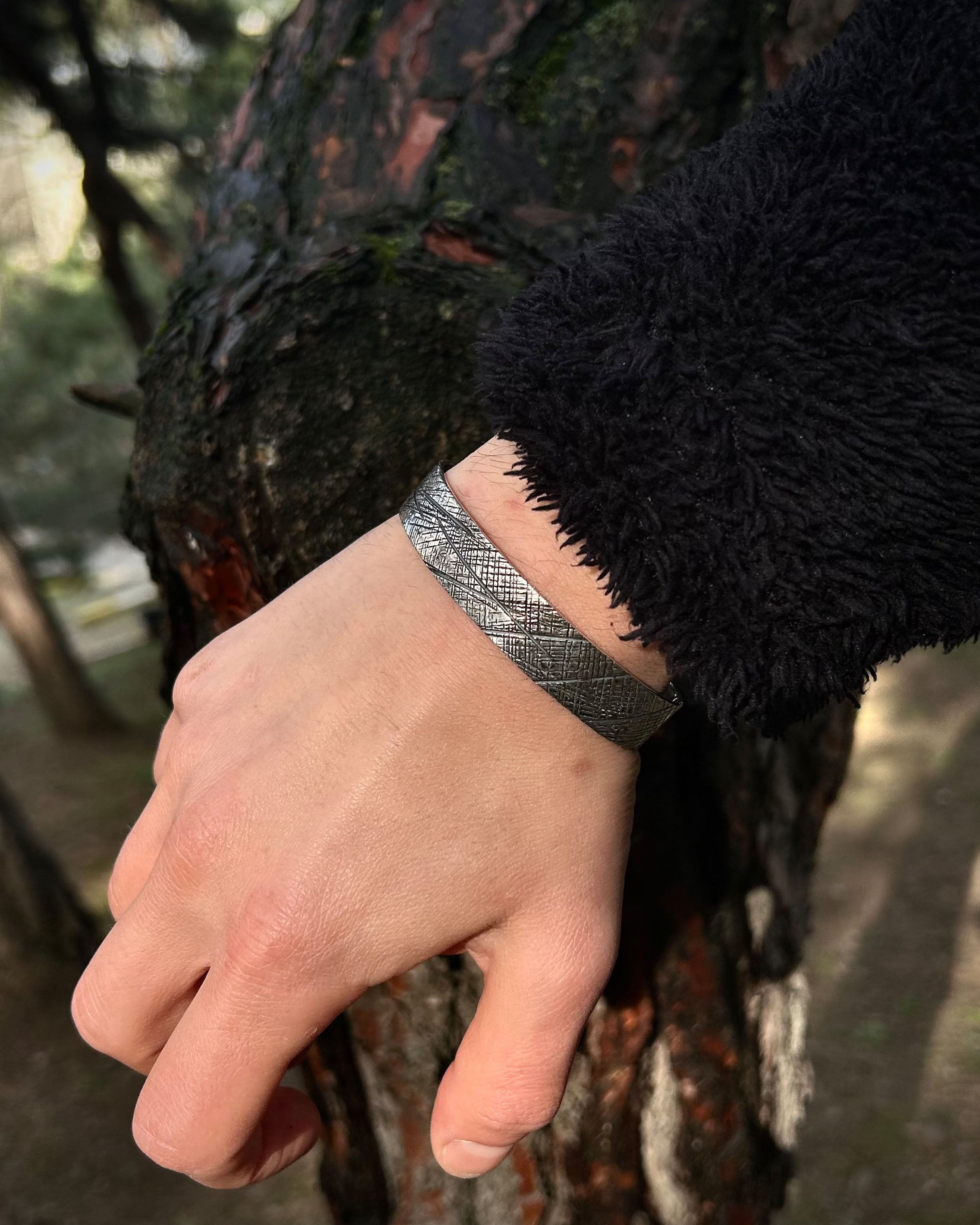 Sterling Silver Bracelet - Antiqued Textured Adjustable Design